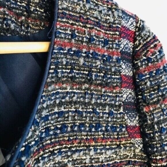 Ann Taylor Loft Boucle Tweed Multi Striped Navy Open Wool 2 Aztec Blazer NWT - Picture 6 of 7